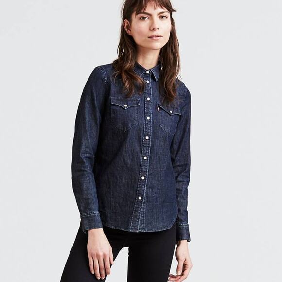Levis Tailored western shirt long sleeve button down indigo dark wash - Picture 1 of 9